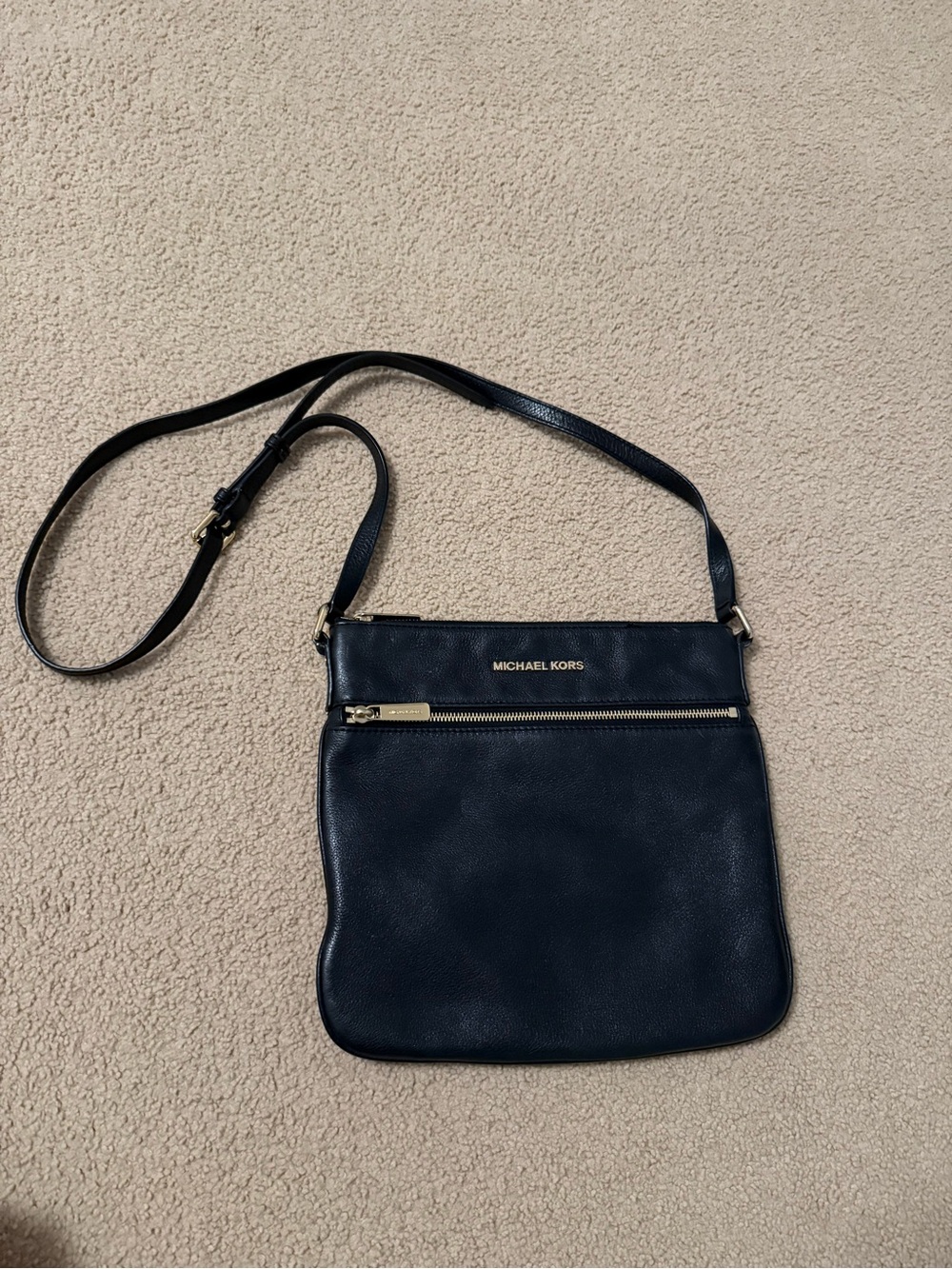 Michael Kors | Riley Black Leather Crossbody Bag with Gold Hardware